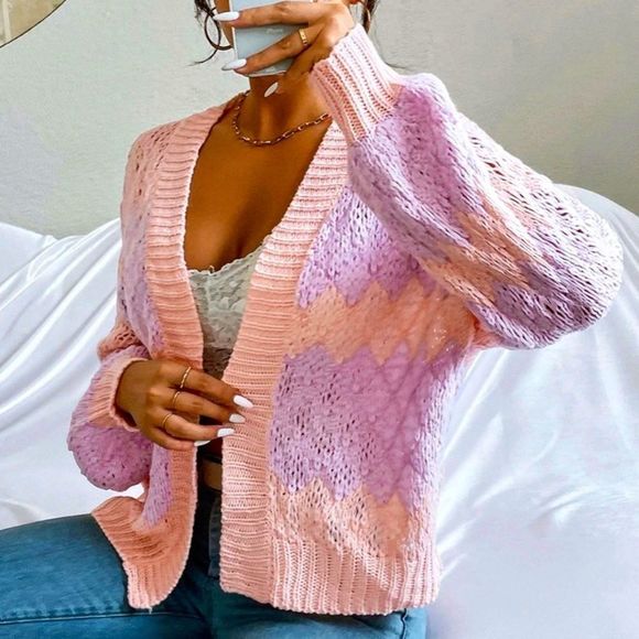 NWT! TWO TONE DROP SHOULDER OPEN FRONT CARDIGAN! - Picture 3 of 15